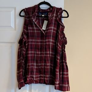 Blue rain cold shoulder flannel